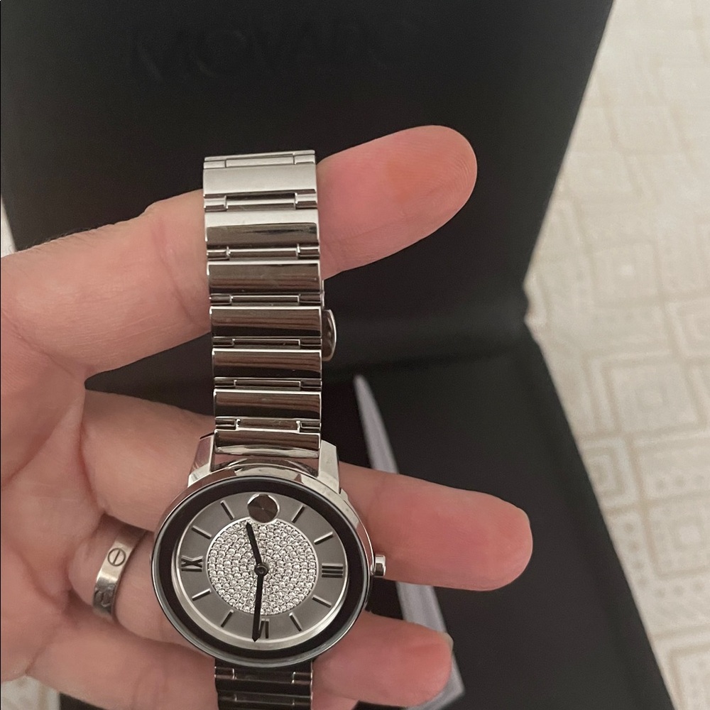 Movado Silver Timepiece with Crystal Accents - Picture 5 of 8